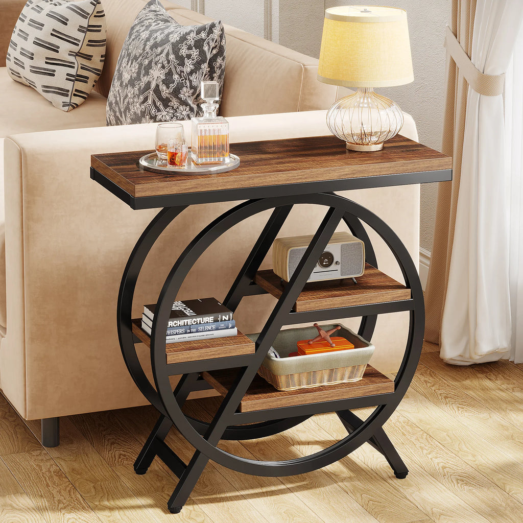 Tribesigns 3-Tier Narrow Side Table — Wood & Geometric Metal Frame