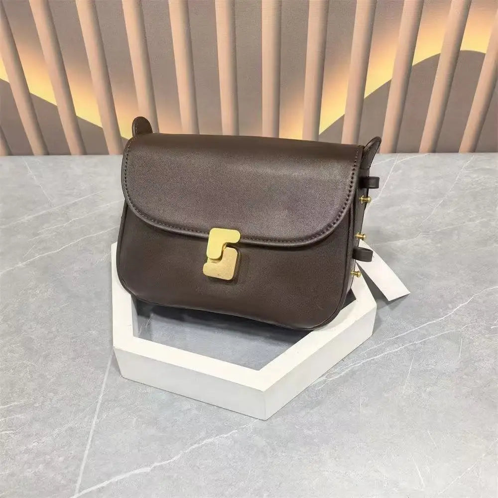 French Niche Top-Grain Genuine Leather Small Square Shoulder Bag – Luxury Crossbody Satchel for Women