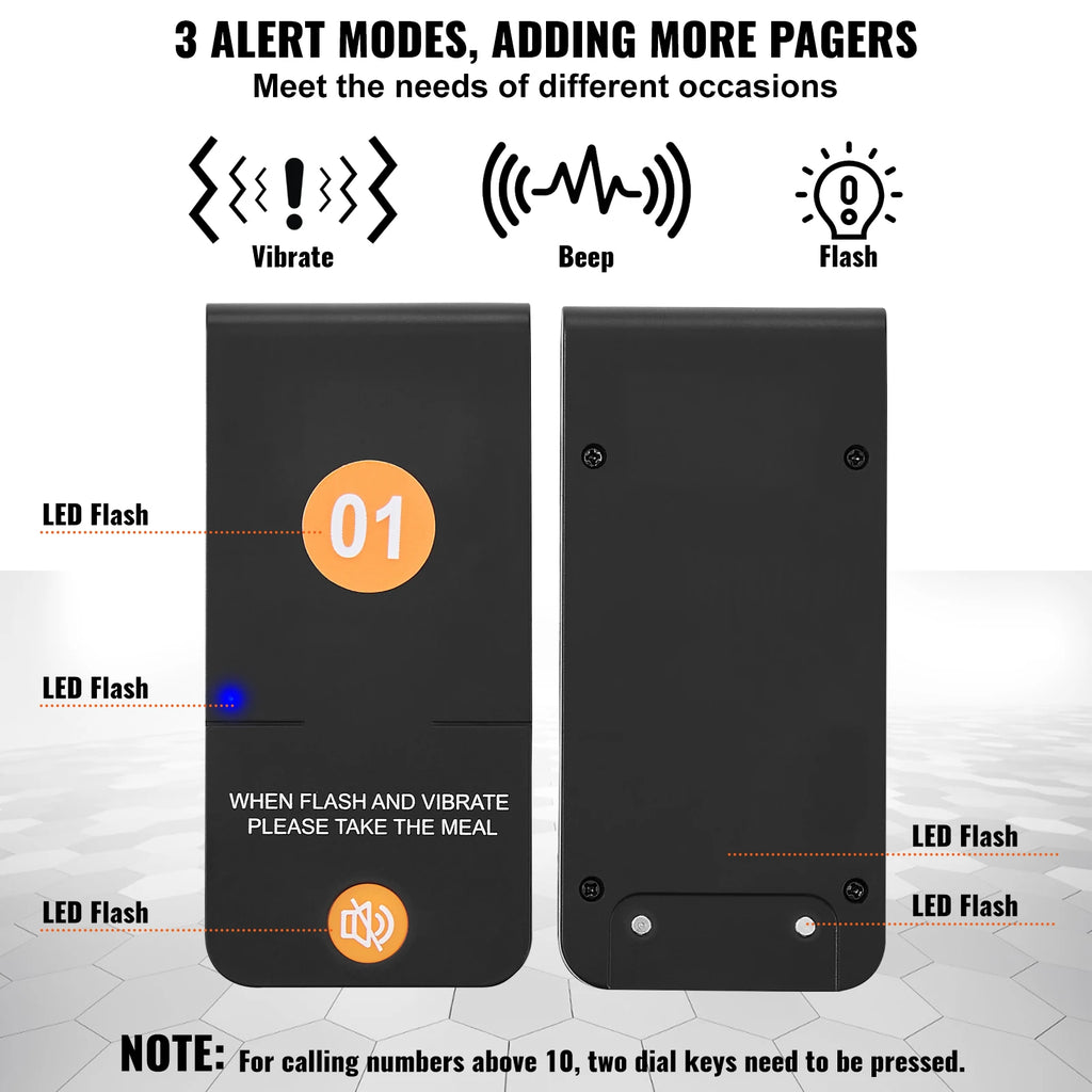Wireless Restaurant Pager System — Guest Calling Beepers with Vibration & Flashing