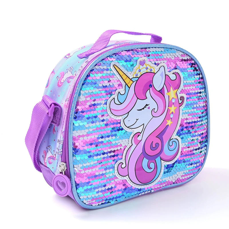 Unicorn Backpack Set – Purple Three-Piece School Bags