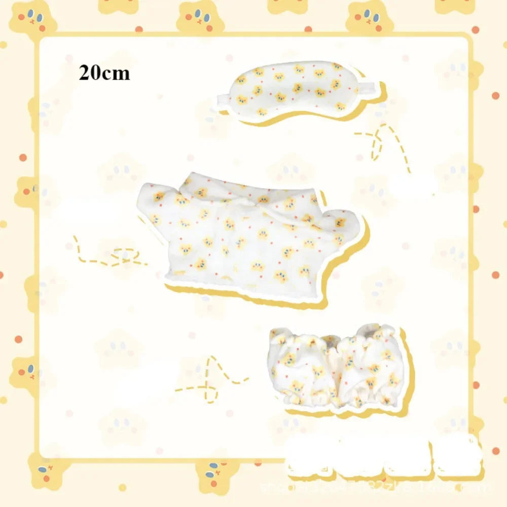 Doll Pajamas with Eye Mask – 15cm & 20cm Cotton Cartoon Doll Sleep Clothes & Bathrobe