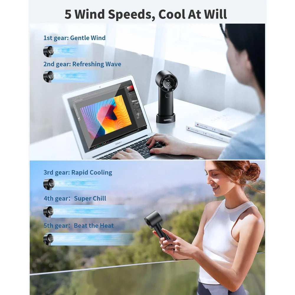 coldSky Portable Handheld Fan — 6000mAh 5-Speed Cooling Fan
