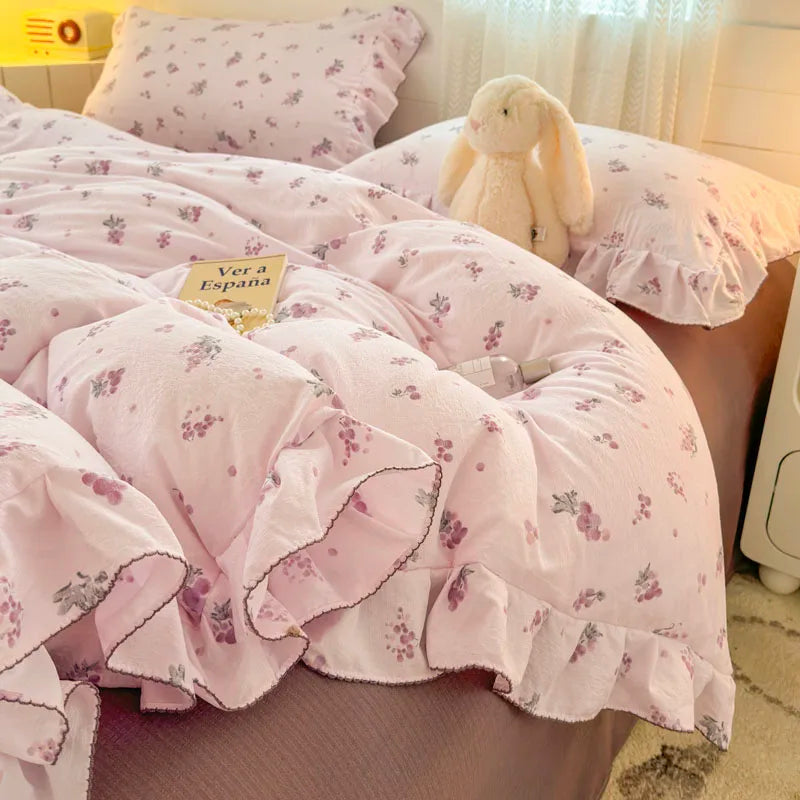 Lace Ruffle Duvet Cover – Printed Floral Comforter Cover for Adults & Kids, Single to King