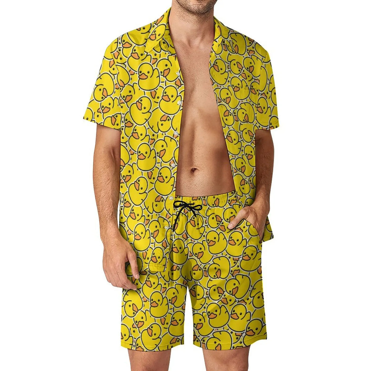 Men's Yellow Rubber Duck 3D Print Shirt & Beach Shorts – Hawaiian Streetwear Set