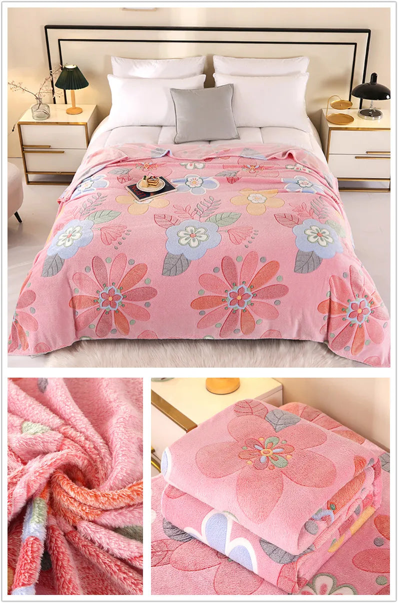 Floral Fleece Blanket – Warm Travel Shawl & Sofa Nap Blanket, Pet-Friendly, 70x100cm