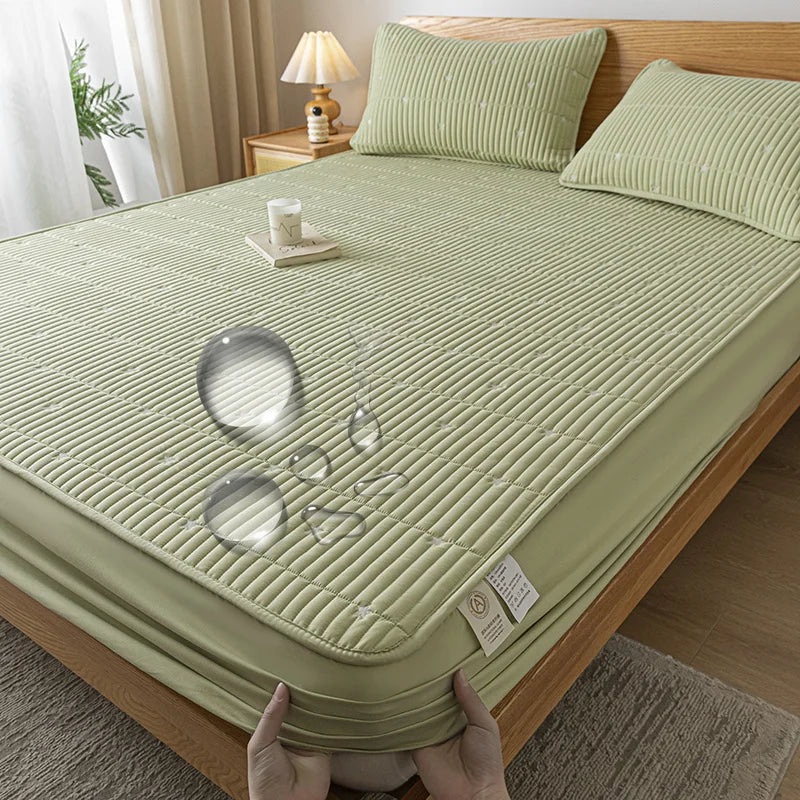 Waterproof Thickened Mattress Pad Protector – Embroidered Breathable Fitted Bed Cover, 140–180x200cm
