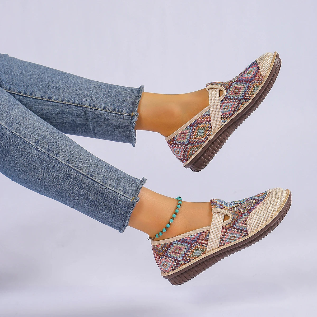 Women's Ethnic-Style Slip-On Flats – Soft Sole Anti-Slip Casual Shoes