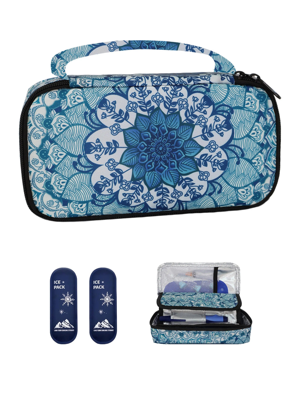 Large Portable Insulin Cooler Travel Bag – Lightweight Boho Flower Print for Outdoor Camping & Travel