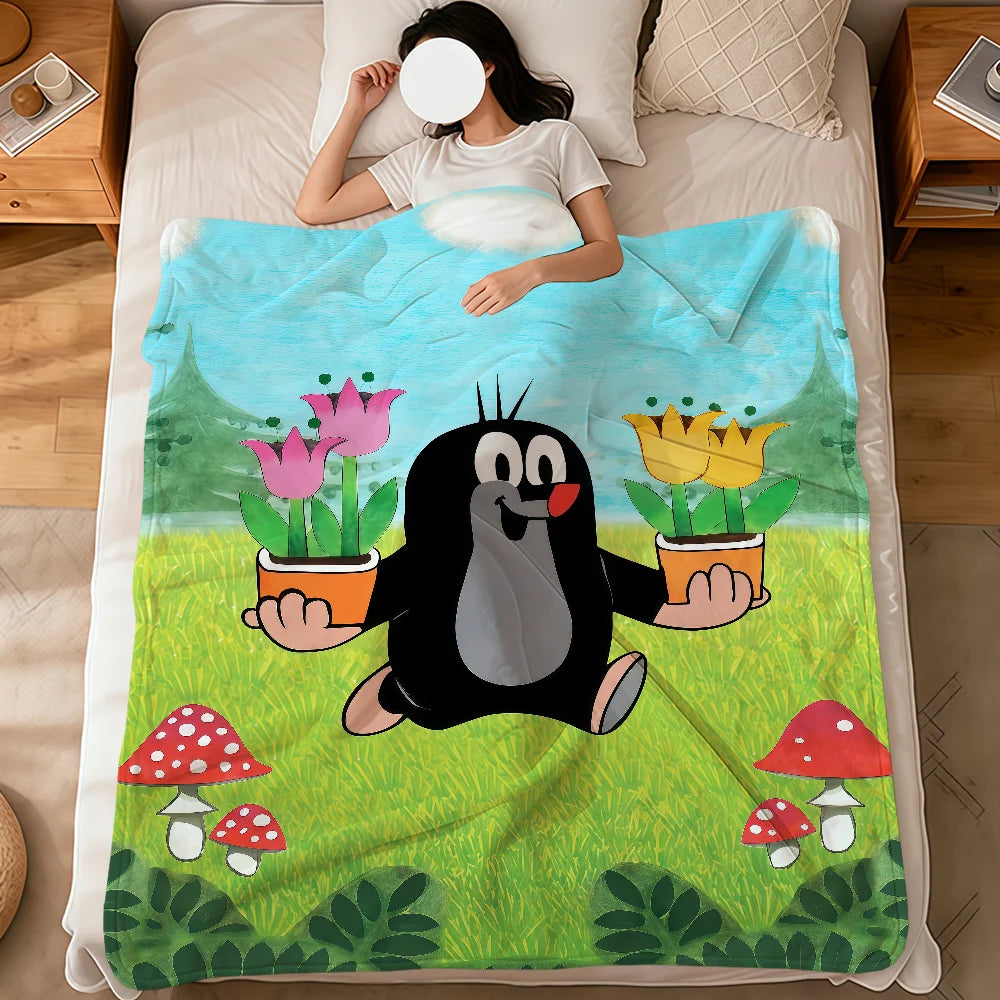 Cartoon Mole Soft Warm Plush Flannel Blanket – Cozy Sofa & Bed Throw, Nap Blanket