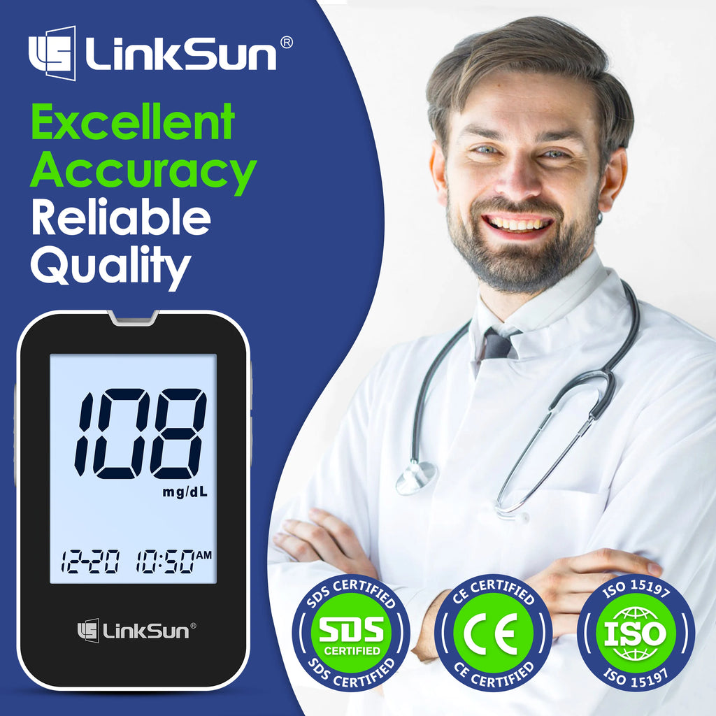 LinkSun G-425-2V Blood Glucose Meter Kit – No Coding Glucometer with Large Display, 5-Second Results for Home Diabetes Testing