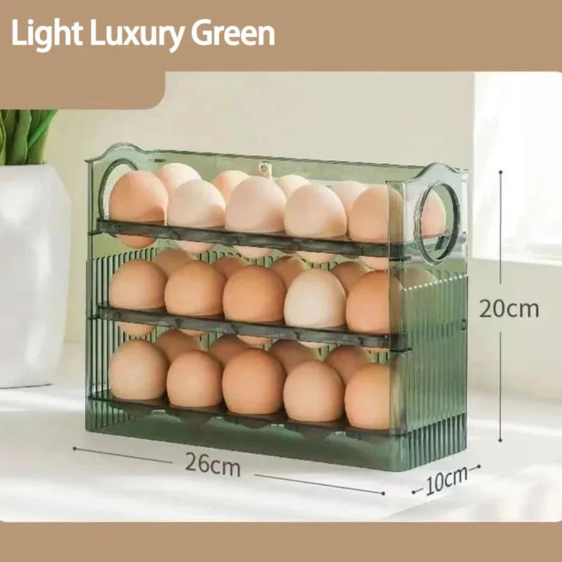 3-Layer Flip Egg Storage Box for Refrigerator – Holds 30 Eggs, Space-Saving Fridge Door Organizer