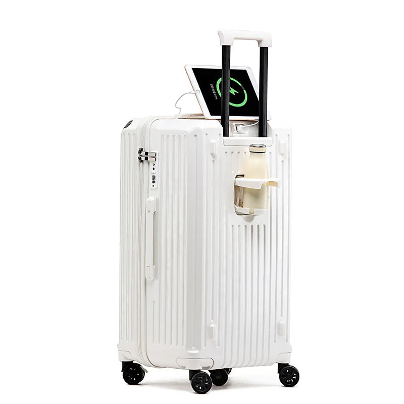 Large-Capacity Carry-On Luggage – Cup Holder & USB Port
