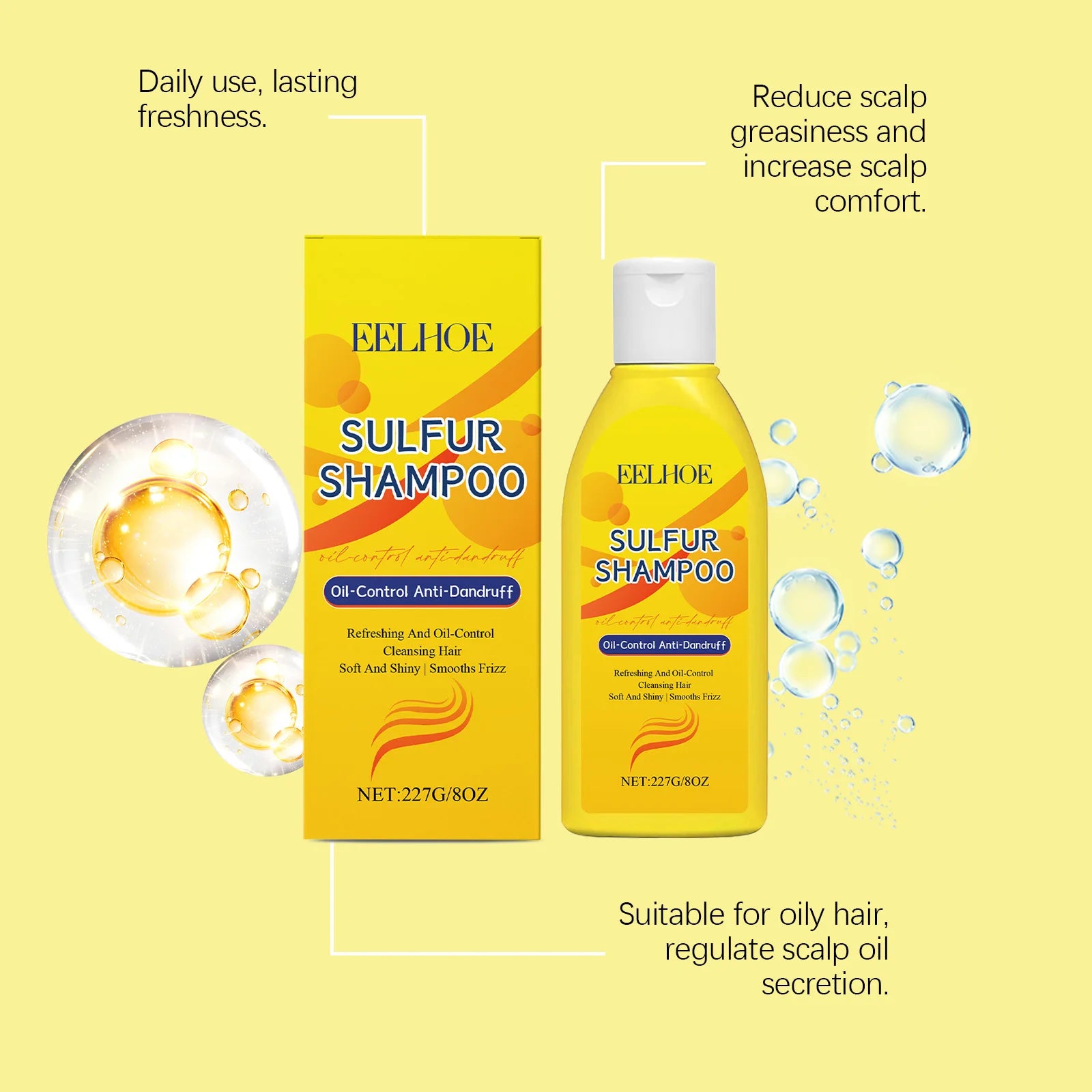 EELHOE Sulfur Shampoo & Shower Gel Set – Dandruff Removal, Oil Control & Deep Cleansing, 100ml + 227g