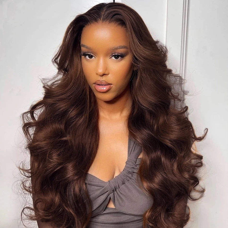 Transparent 30 Inch Chocolate Brown Colored Lace Front Wig Body Wave 13X4 13X6 Lace Frontal Human Hair Wigs For Women