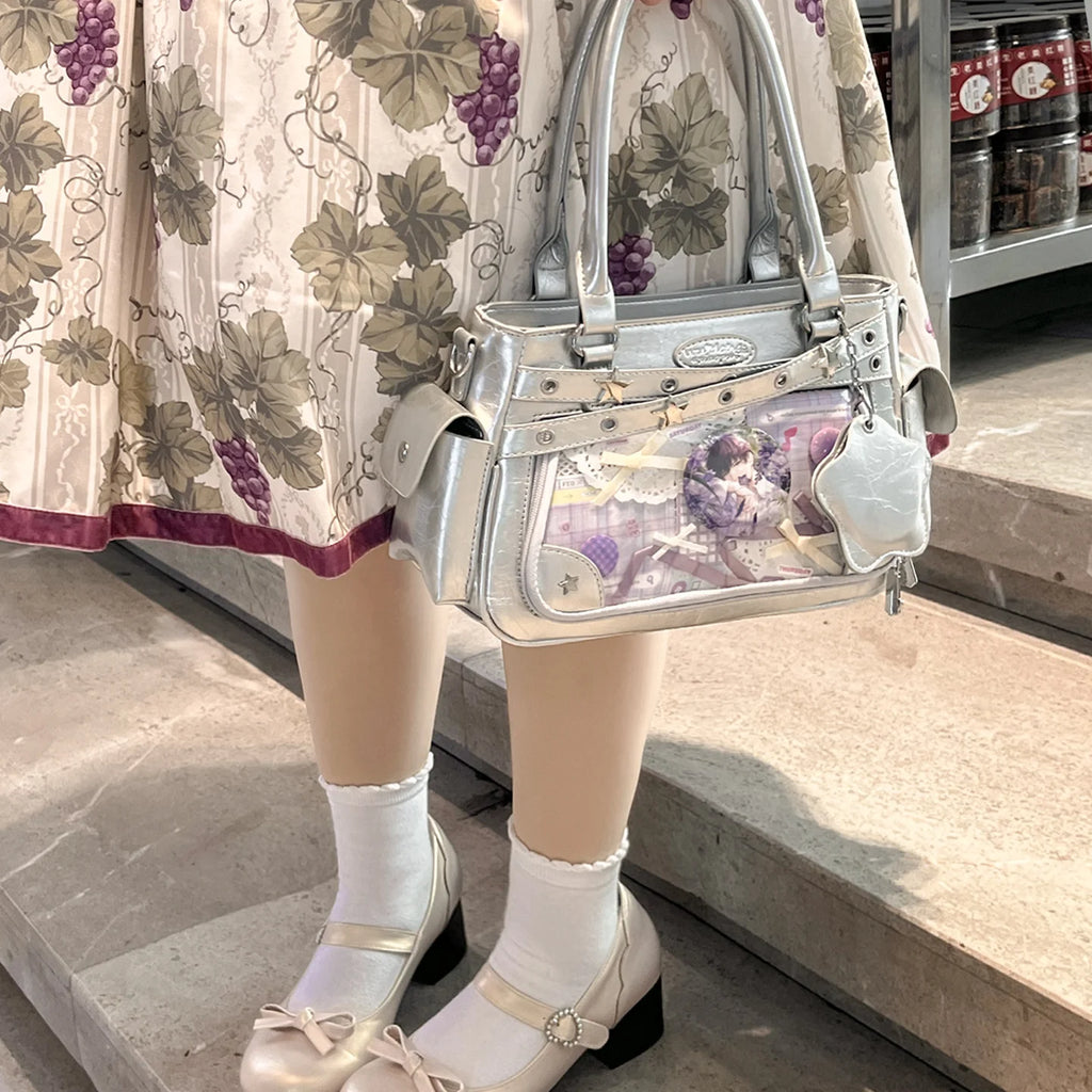 Miyagawa Transparent Rivet PU Tote Bag – Multi-Function Crossbody Shoulder Handbag for Women