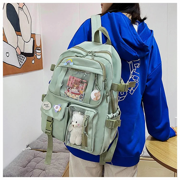 HTLT Korean Style Nylon Backpack – Large Capacity Waterproof Student School Bag for Women