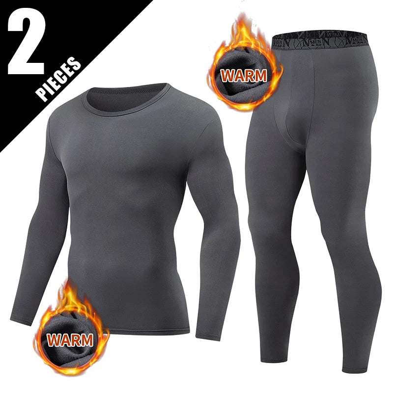 Men's Printed Thermal Underwear Set – 2-Piece Round Neck Sports Suit