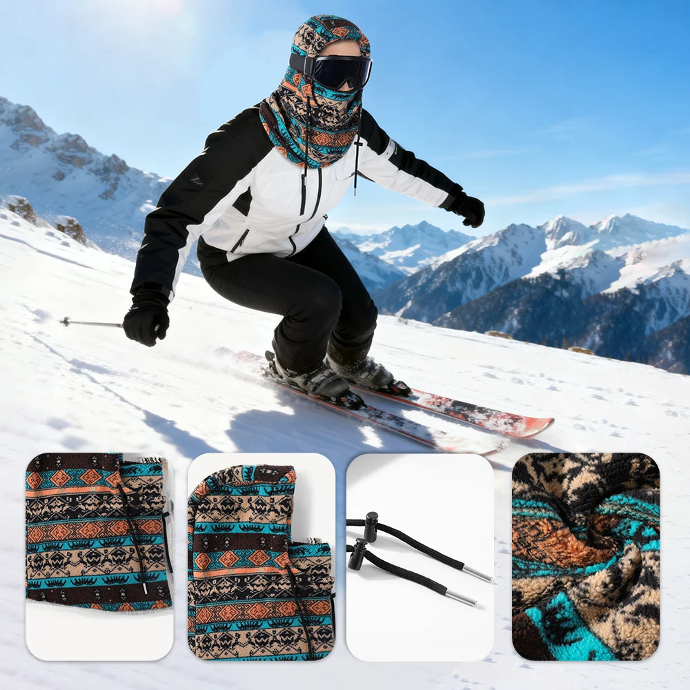 Fleece Balaclava Hood with Drawstring and Neck Warmer
