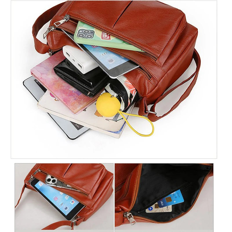 Korean Soft Leather Crossbody Shoulder Bag – Luxury Designer Tote for Women