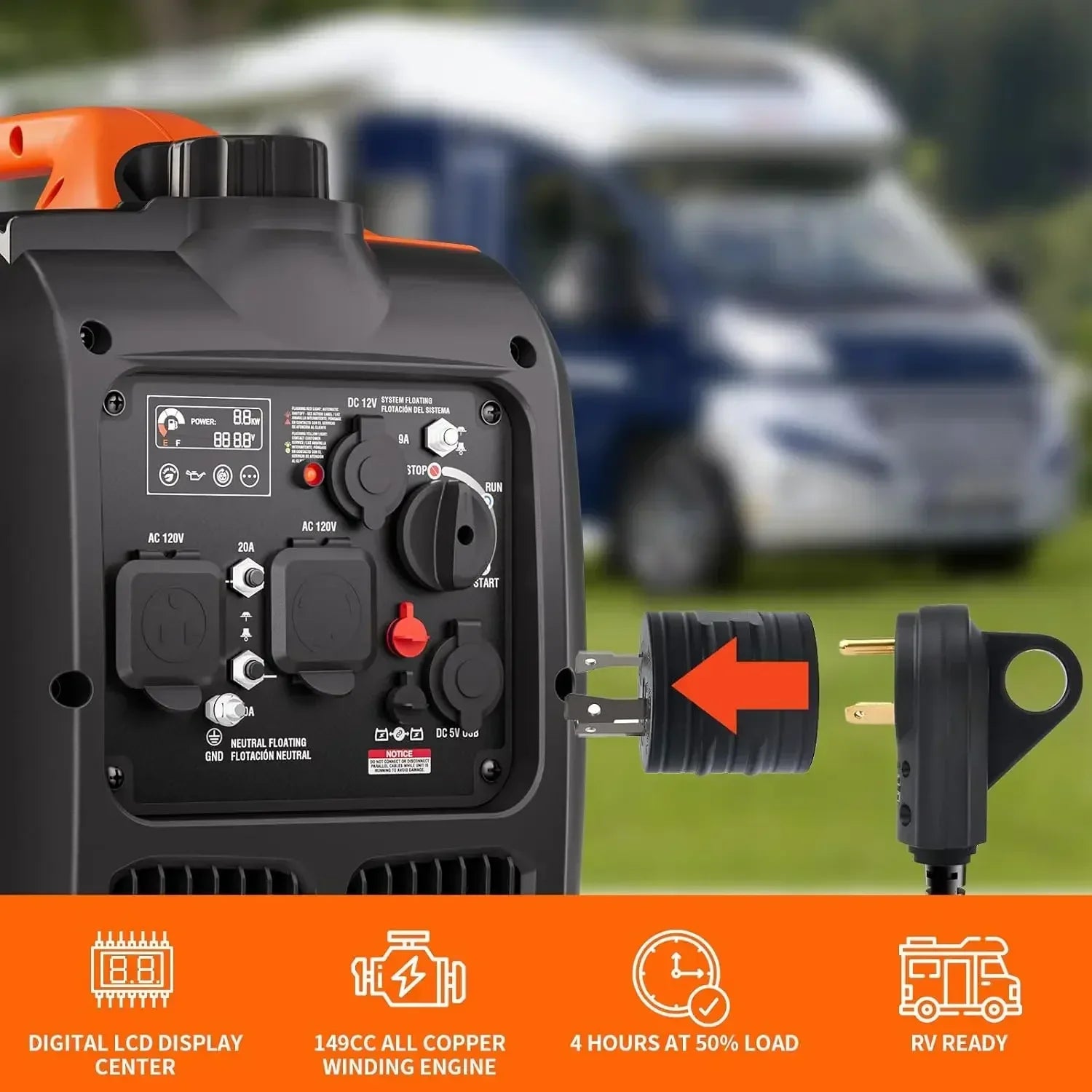 4300W Portable Inverter Generator — Super Quiet Gas-Powered, RV-Ready for Camping, Home & Emergency Use