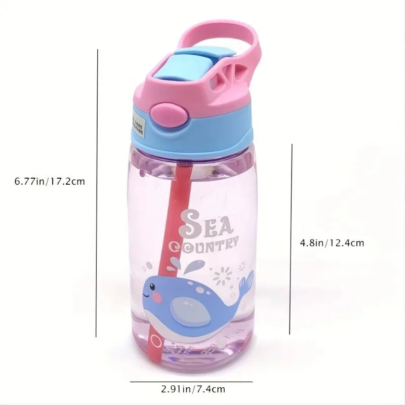 480ml Kids Cartoon Straw Sippy Cup – Portable Leakproof Handgrip Water Bottle for Outdoor Sports