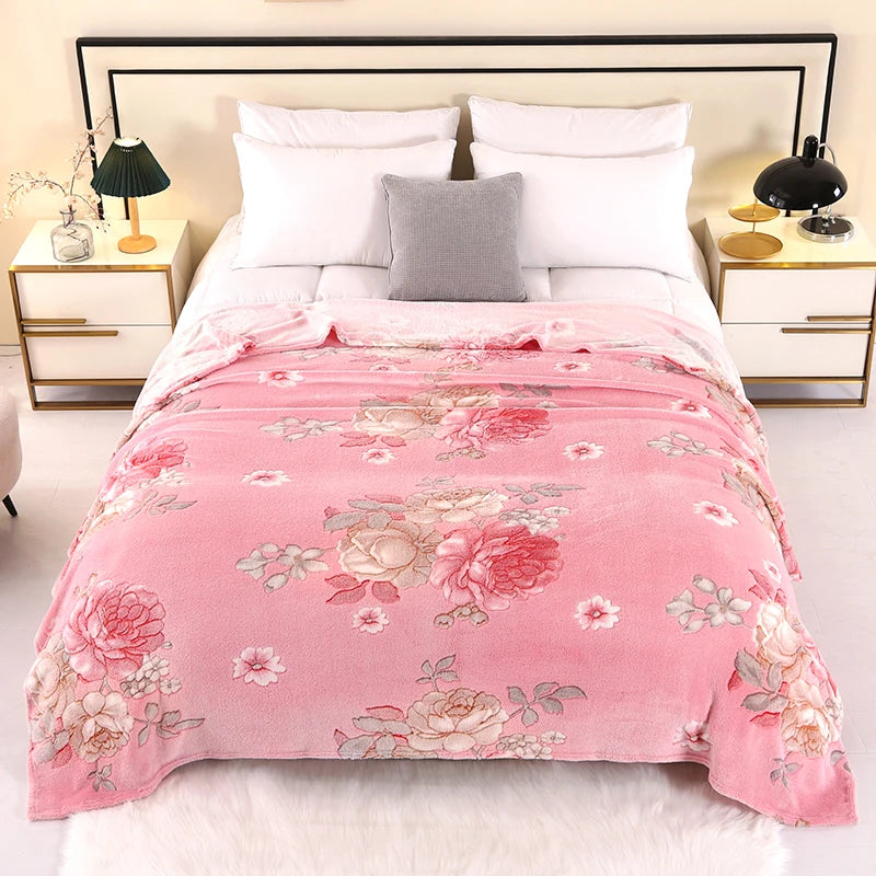 Floral Fleece Blanket – Warm Travel Shawl & Sofa Nap Blanket, Pet-Friendly, 70x100cm
