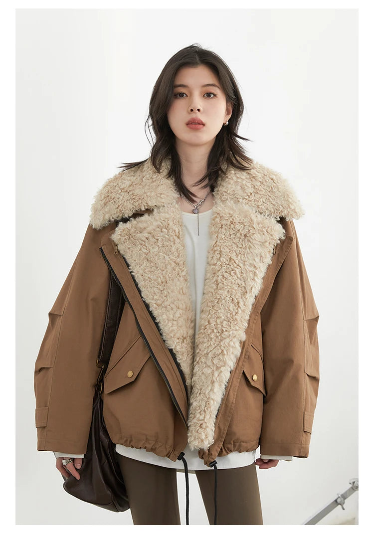 Women's Retro Motorcycle Cotton Overcoat – Loose Thick Streetwear Jacket