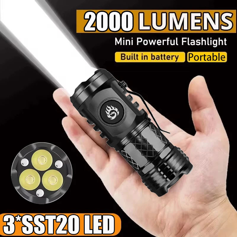 High Power LED Flashlight – Built-In Rechargeable Battery, Pen Clip Torch for Camping & Emergency Use