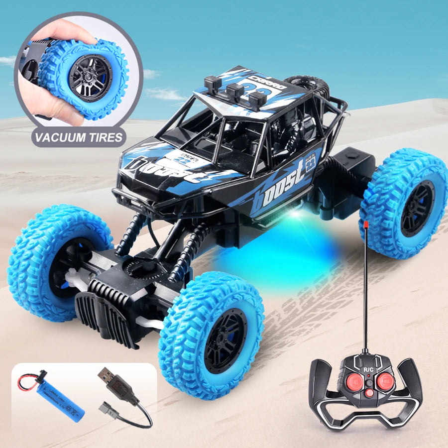 RC Car with Colorful Flashing Lights & Rubber Wheels – Off-Road Climbing Toy for Kids