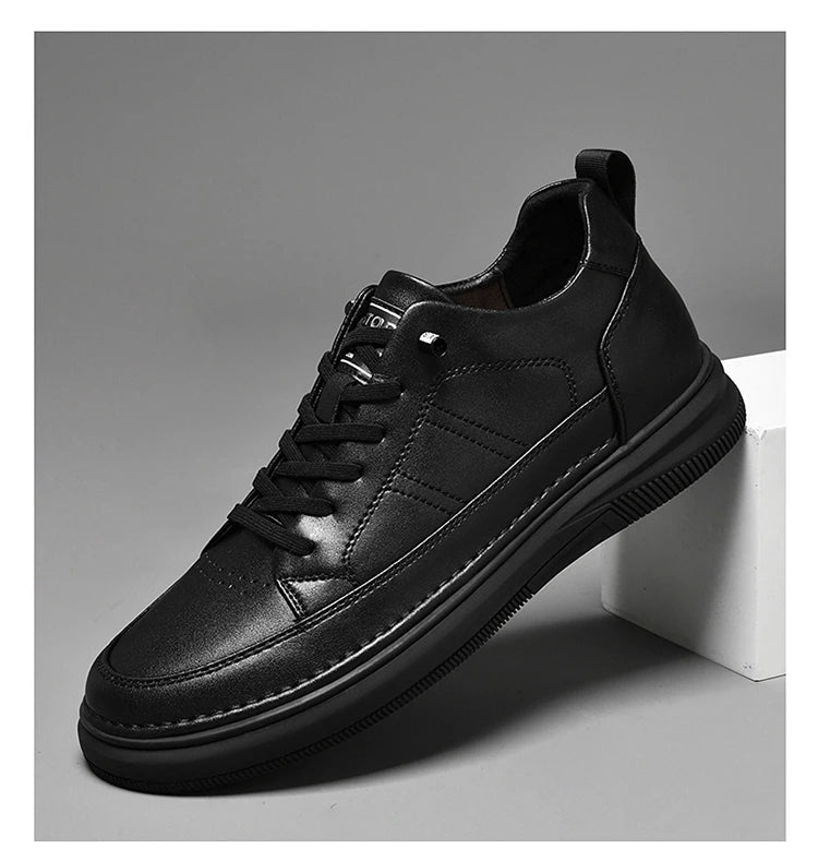 Men's Genuine Leather Height-Boosting Sneakers — +6cm