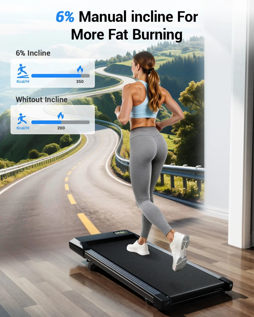 Under Desk Treadmill Walking Pad — 2.5HP, 300 lb Capacity, Bluetooth App, LED Display