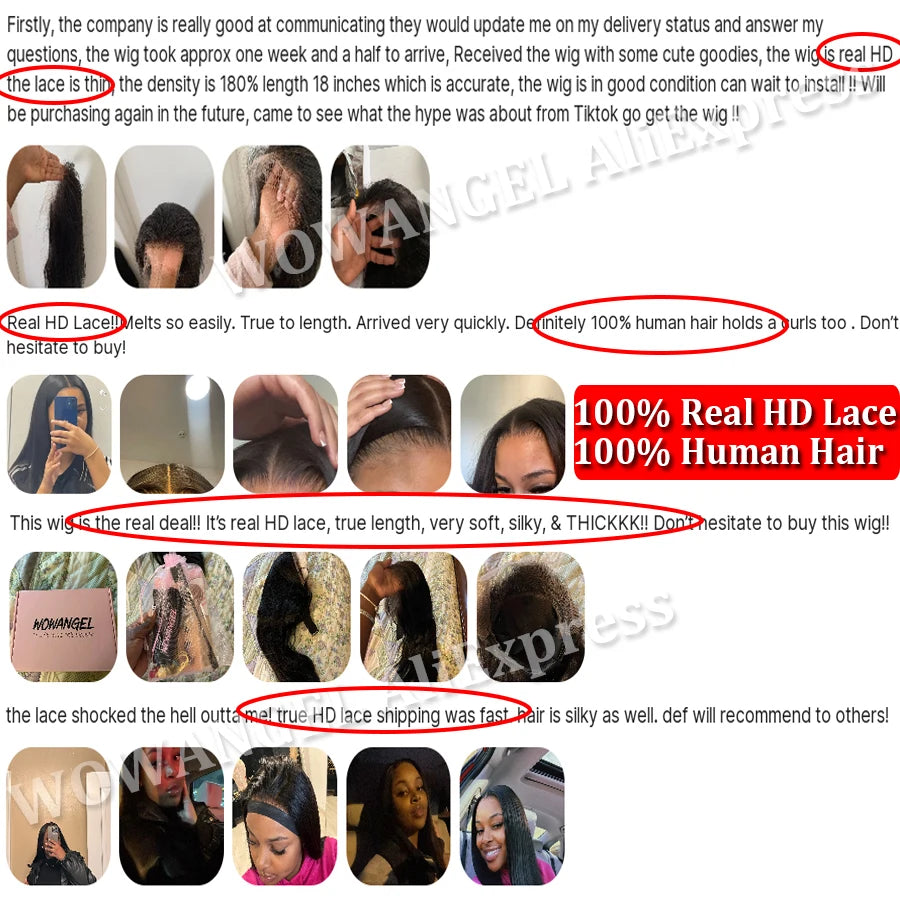 WOW ANGEL 250% Density Straight Lace Front Wig | 13x6 Invisible HD Lace Melt Skin Brazilian Human Hair