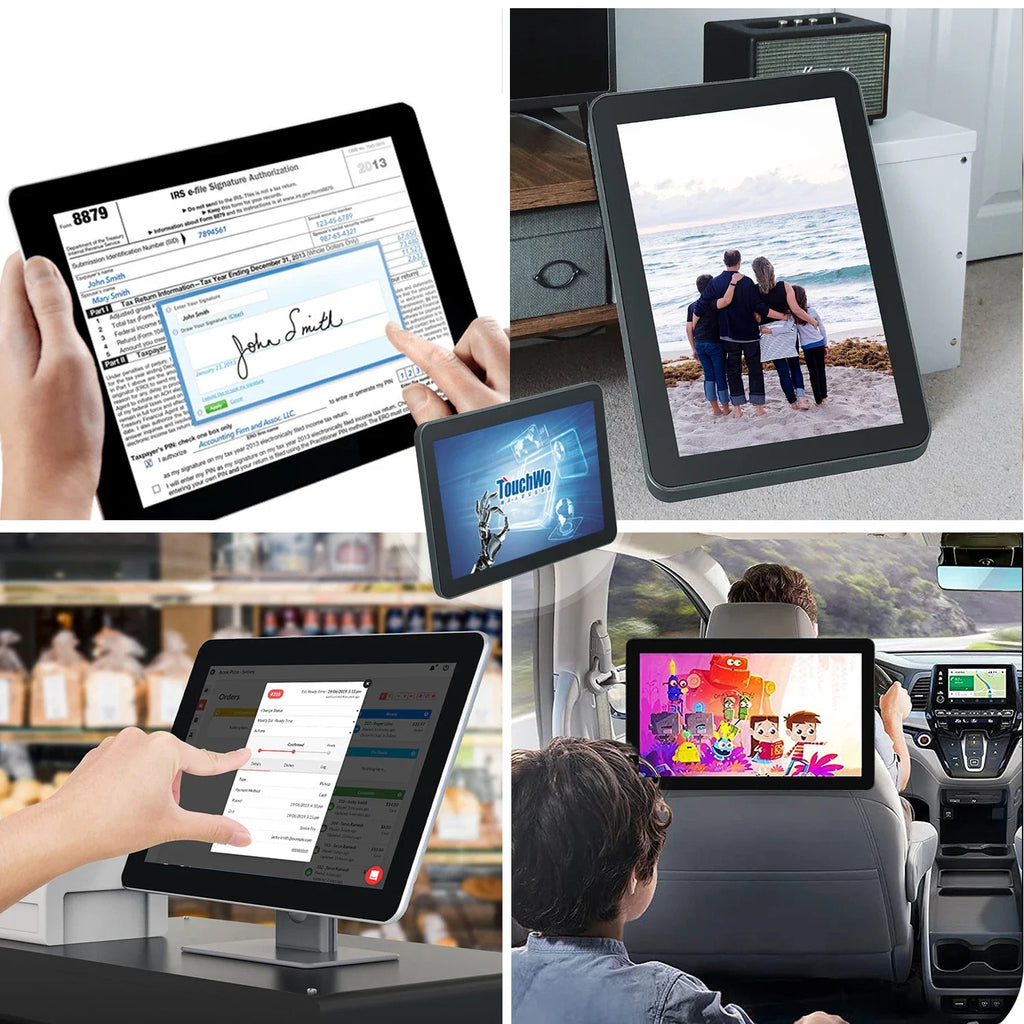 TouchWo Industrial All-in-One PC – 21.5"/27"/32" HDMI Touch, Android 11/12/14 or Win 10/11, Wi-Fi