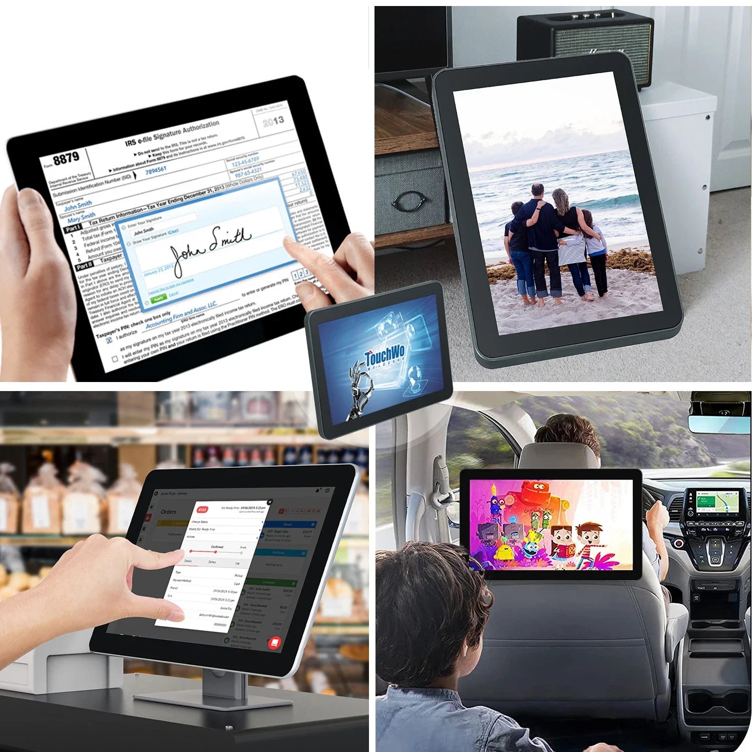 TouchWo Industrial All-in-One PC – 21.5"/27"/32" HDMI Touch, Android 11/12/14 or Win 10/11, Wi-Fi