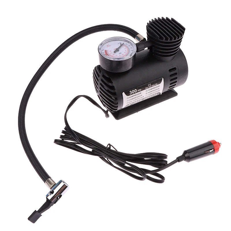 12V Corded Tire Inflator with Analog Gauge, 300 PSI