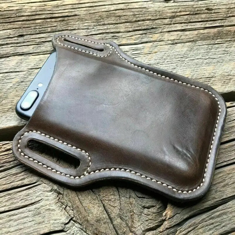 Men's Leather Phone Holster Belt Bag – Cellphone Loop Waist Pouch & Running Travel Wallet