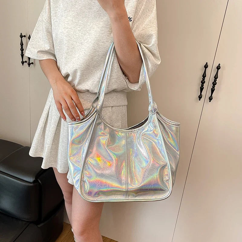 Silver TPU Large Capacity Tote Bag – Luxury Business Shoulder Handbag for Women