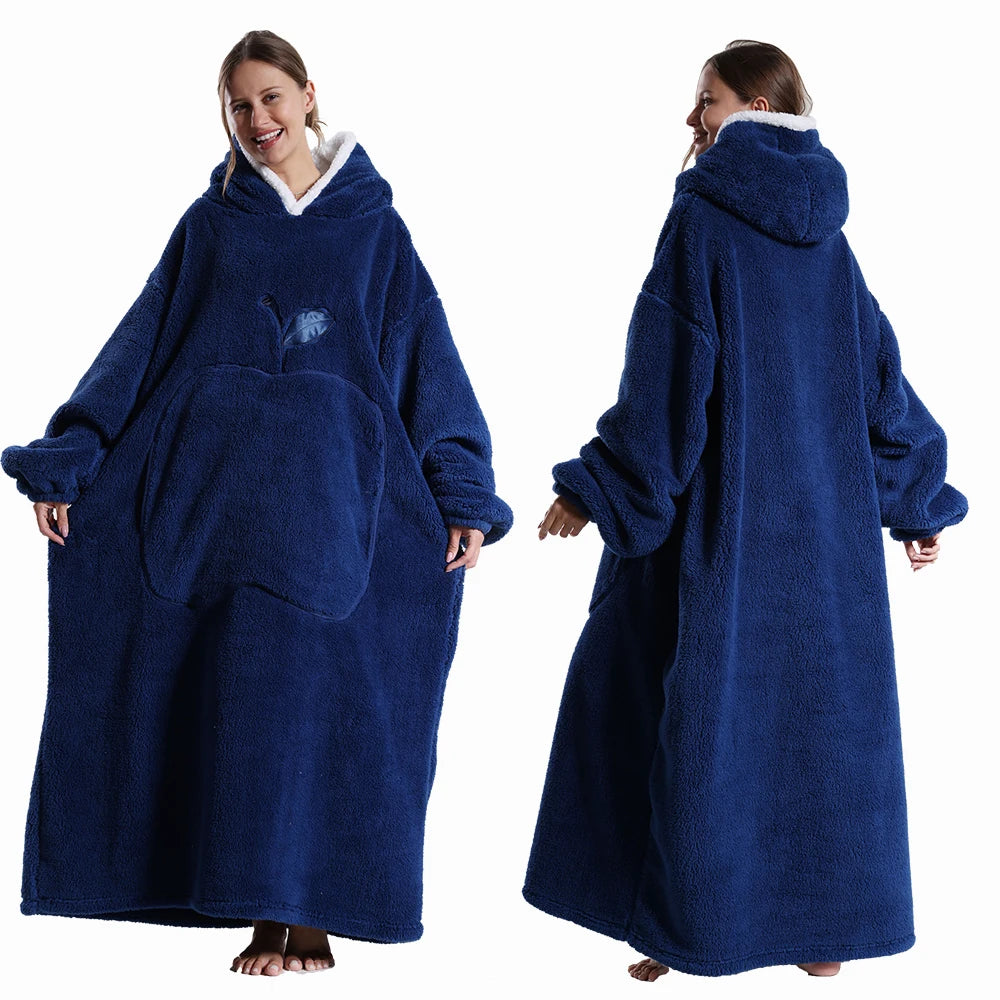Oversized Wearable Blanket Hoodie – Plush Fleece with Sleeves, Hood & Pocket, 40 Designs