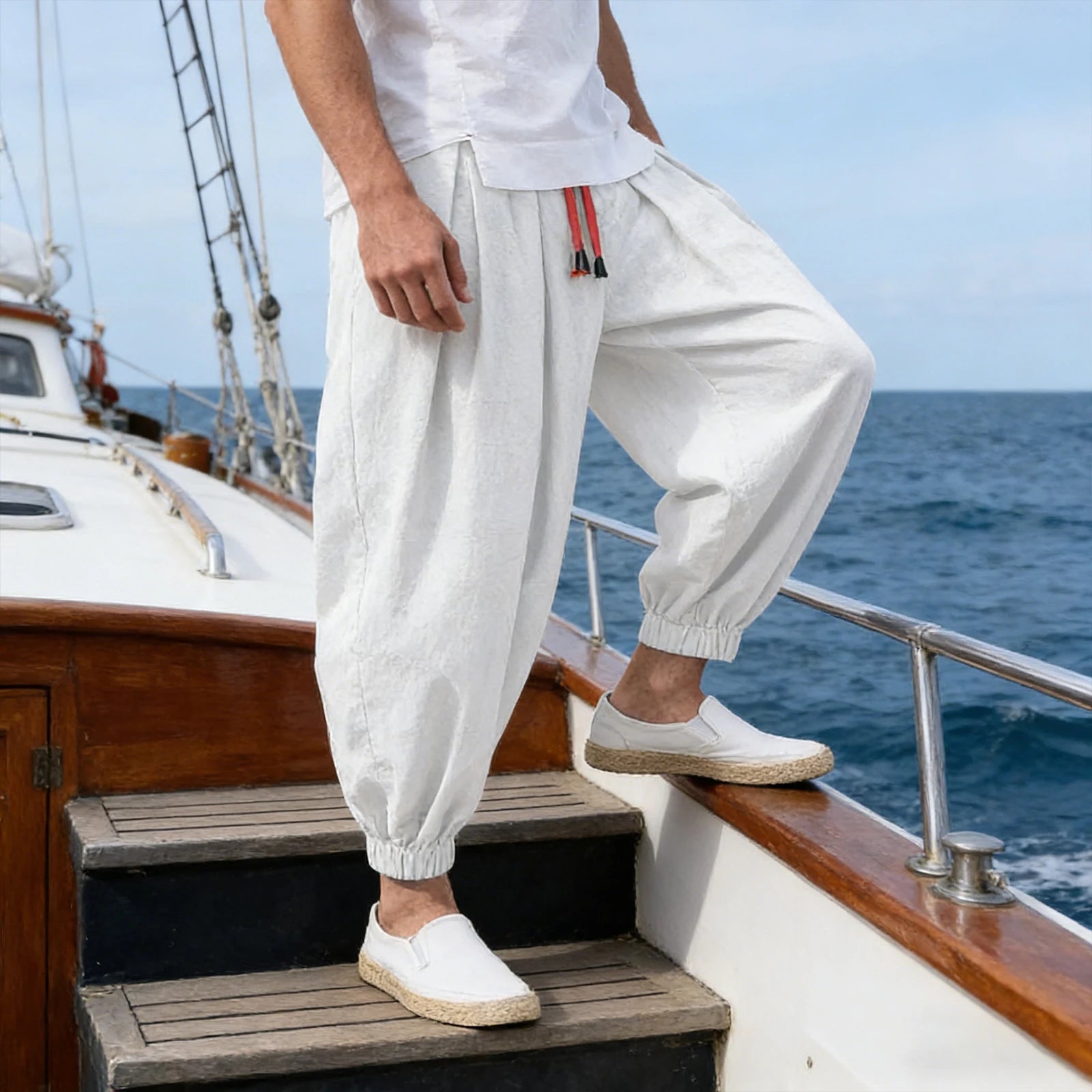 Men's Chinese Style Holiday Beach Pants — Relaxed Fit Printed Vacation Trousers