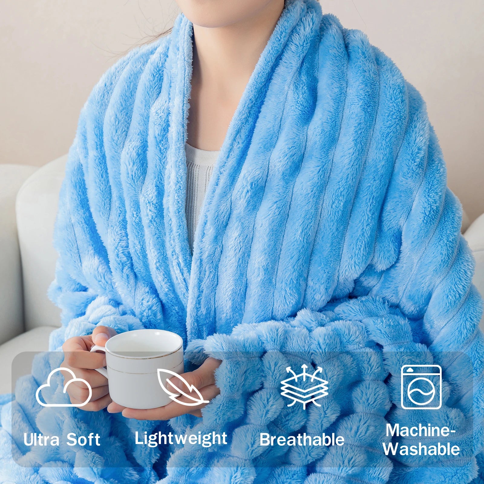 Soft Flannel Blanket – Warm Nap Throw in Multiple Colors, Christmas Gift Blanket