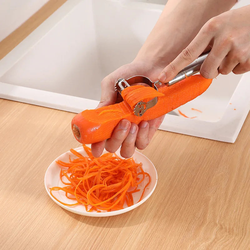 Peel & Grate in One Tool — Stainless Steel 2-in-1 Julienne Peeler & Grater | Potato, Cucumber, Carrot, Dishwasher Safe, 18cm