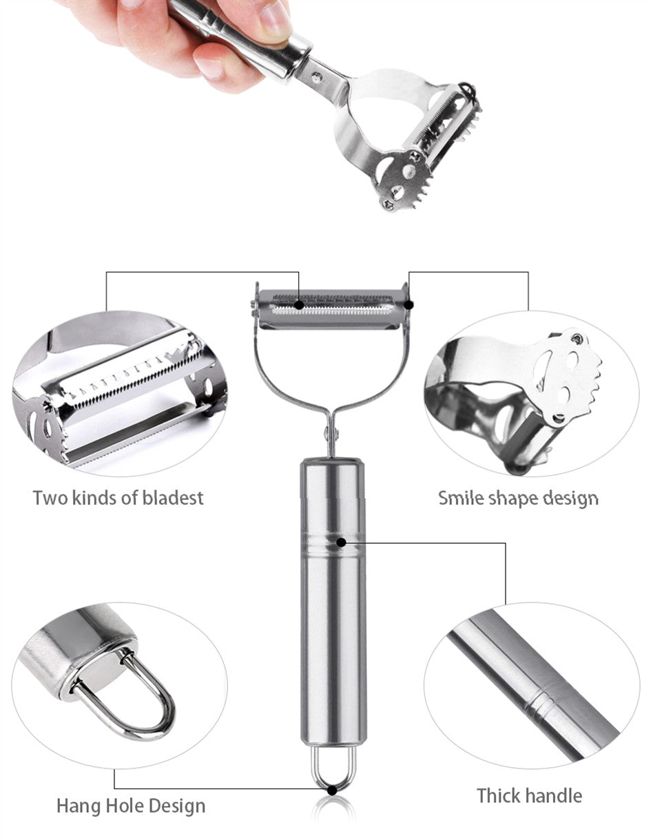 Peel & Grate in One Tool — Stainless Steel 2-in-1 Julienne Peeler & Grater | Potato, Cucumber, Carrot, Dishwasher Safe, 18cm