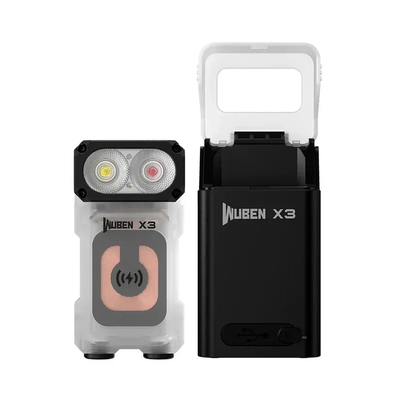 WUBEN X3 Lightok 700 Lumen Wireless Charging EDC Flashlight – Swivel Head, Red & White Light, Charging Box