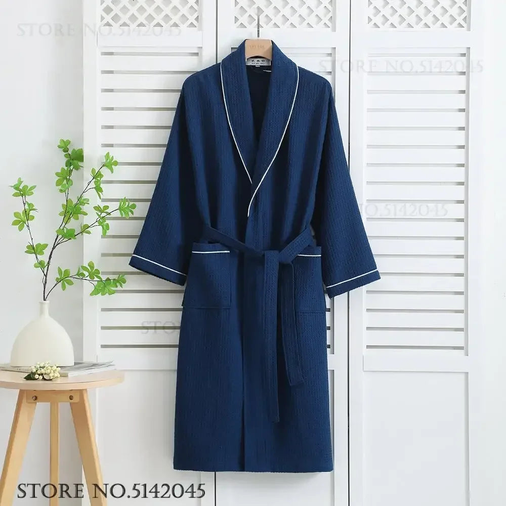 100% Cotton Waffle Couple Robe | Kimono Yukata Loungewear Bathrobe for Women & Men