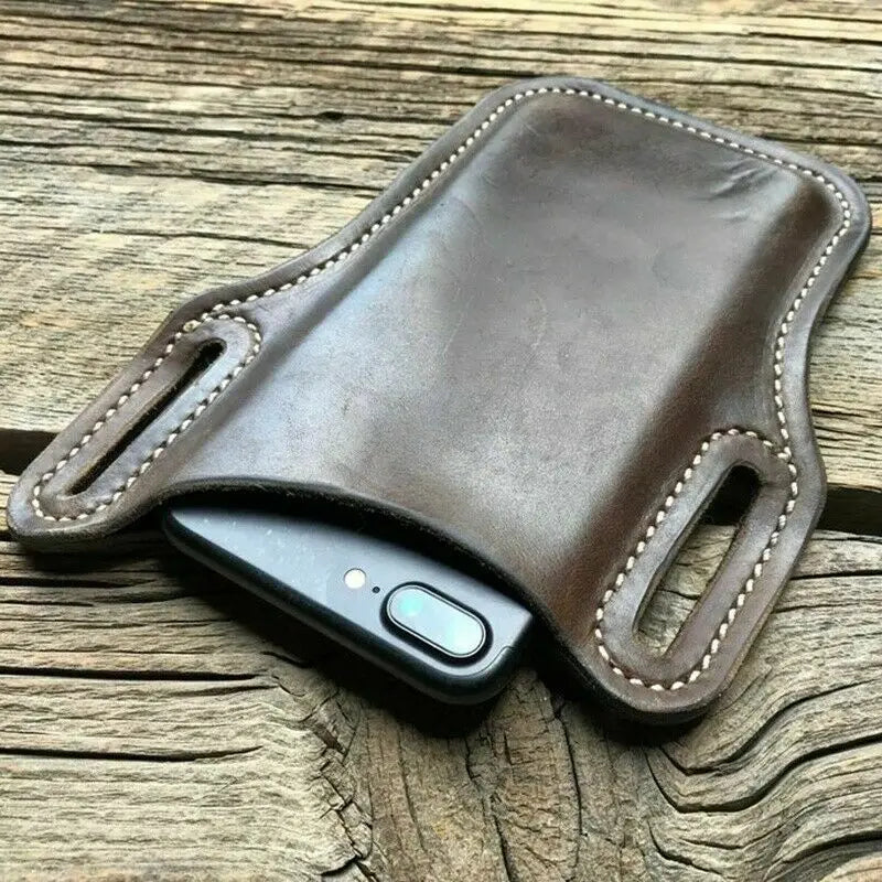 Men's Leather Phone Holster Belt Bag – Cellphone Loop Waist Pouch & Running Travel Wallet