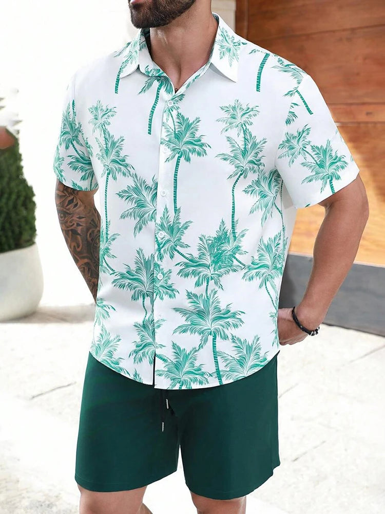 Men's Hawaiian Short Sleeve Shirt & Beach Shorts Set – Resort 2-Piece