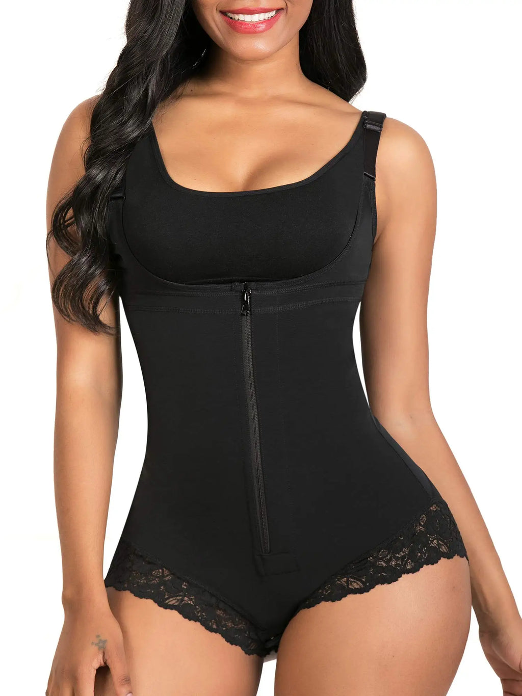 Fitneed Colombian Bodysuit Shaper – Medium Control, Lace Detail, Waist & Tummy, XS–XXXL, Beige & Black