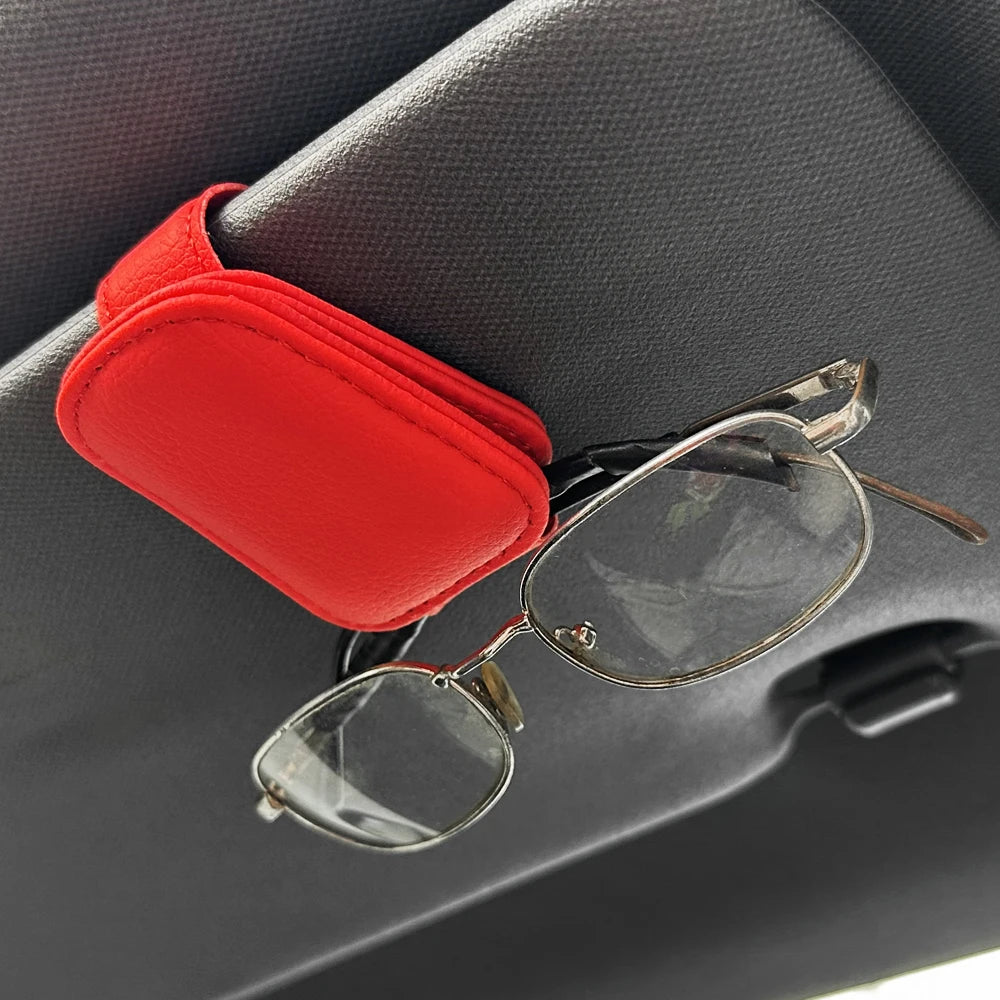 Universal Car Sunglasses Holder | Magnetic Leather Sun Visor Glasses Clip & Card Holder