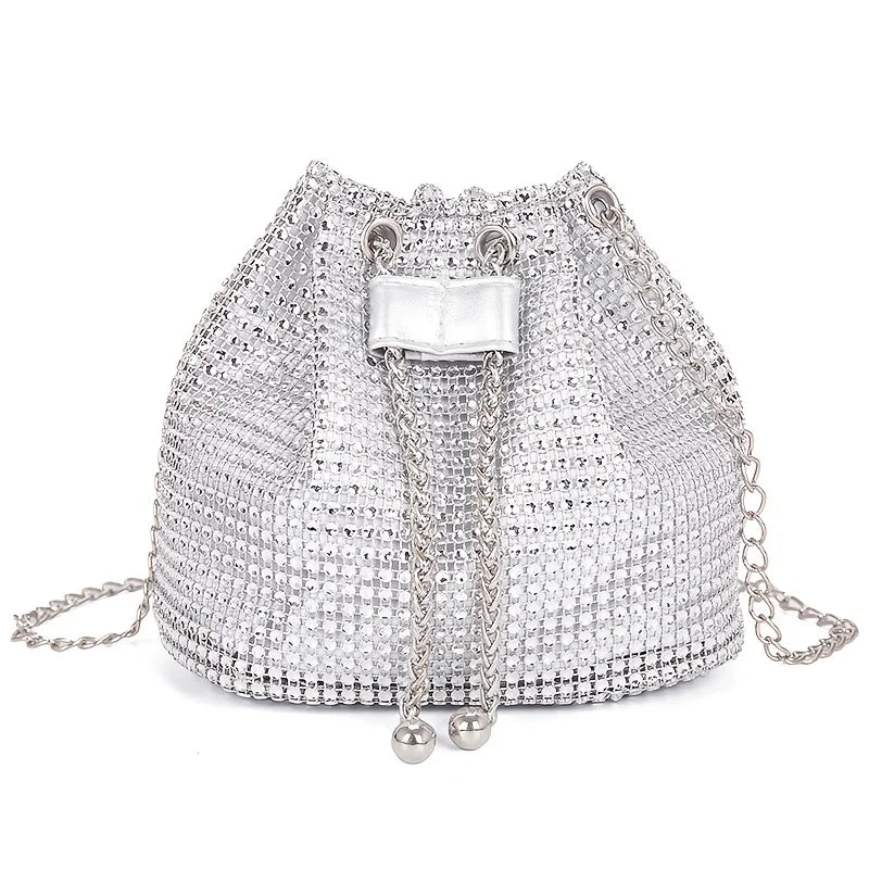 Rhinestone Drawstring Crossbody Bucket Bag – Formal Handbag for Women