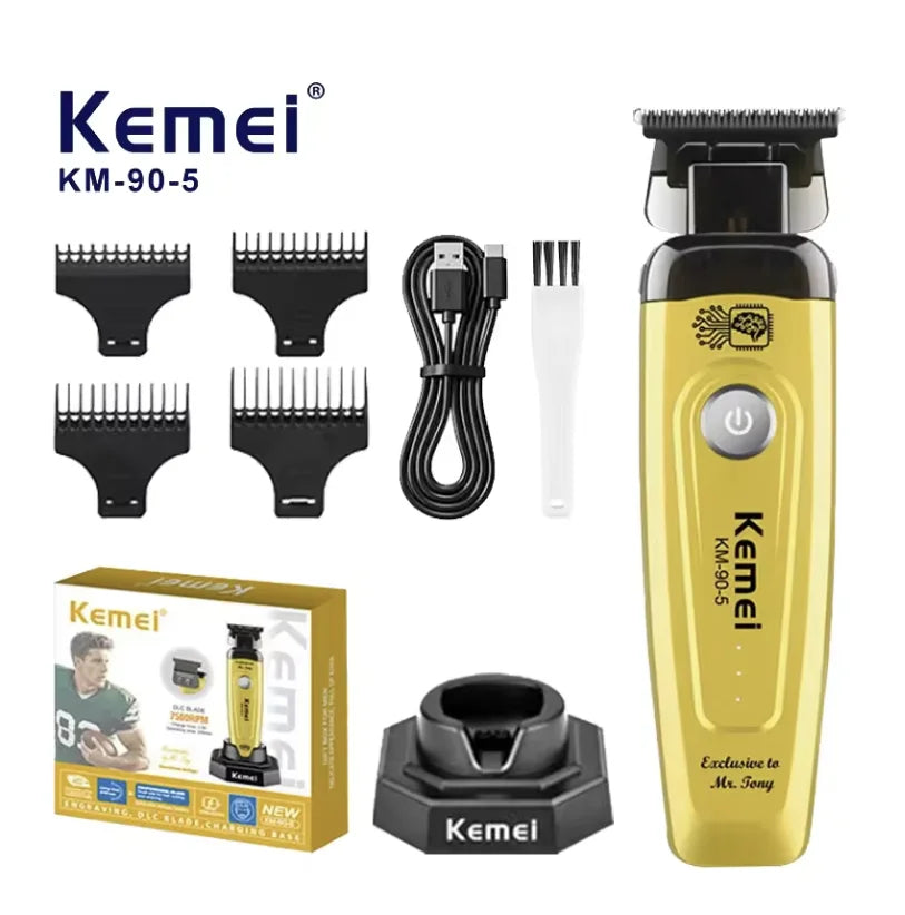 Kemei KM-90 Professional Hair Clipper Set – DLC Blade, Brushless Motor, 11,500 RPM, Cordless Barber Kit